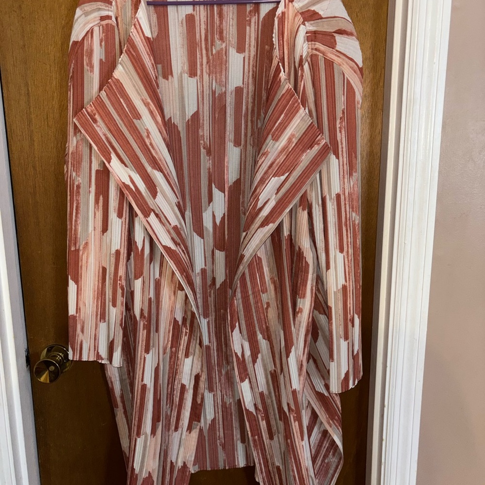 Chico's Red and White Striped Cardigan